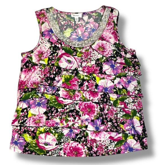 Dress Barn Cascade Ruffle Embellished Sleeveless Top Pink Purple Plus 14/16 - Picture 7 of 16